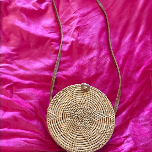 Round Tan Woven Crossbody Bag - Picture 5 of 5